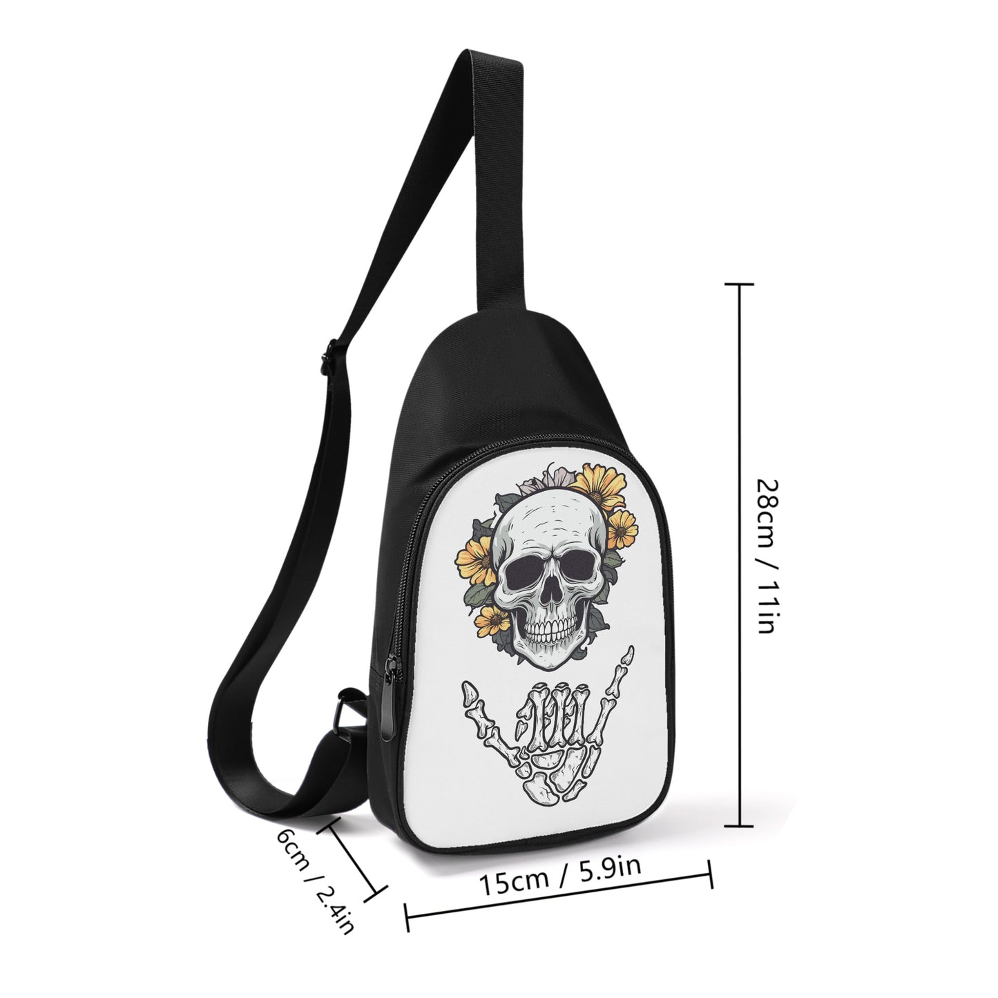 Skull Printed + Embroidered Casual Chest Bags