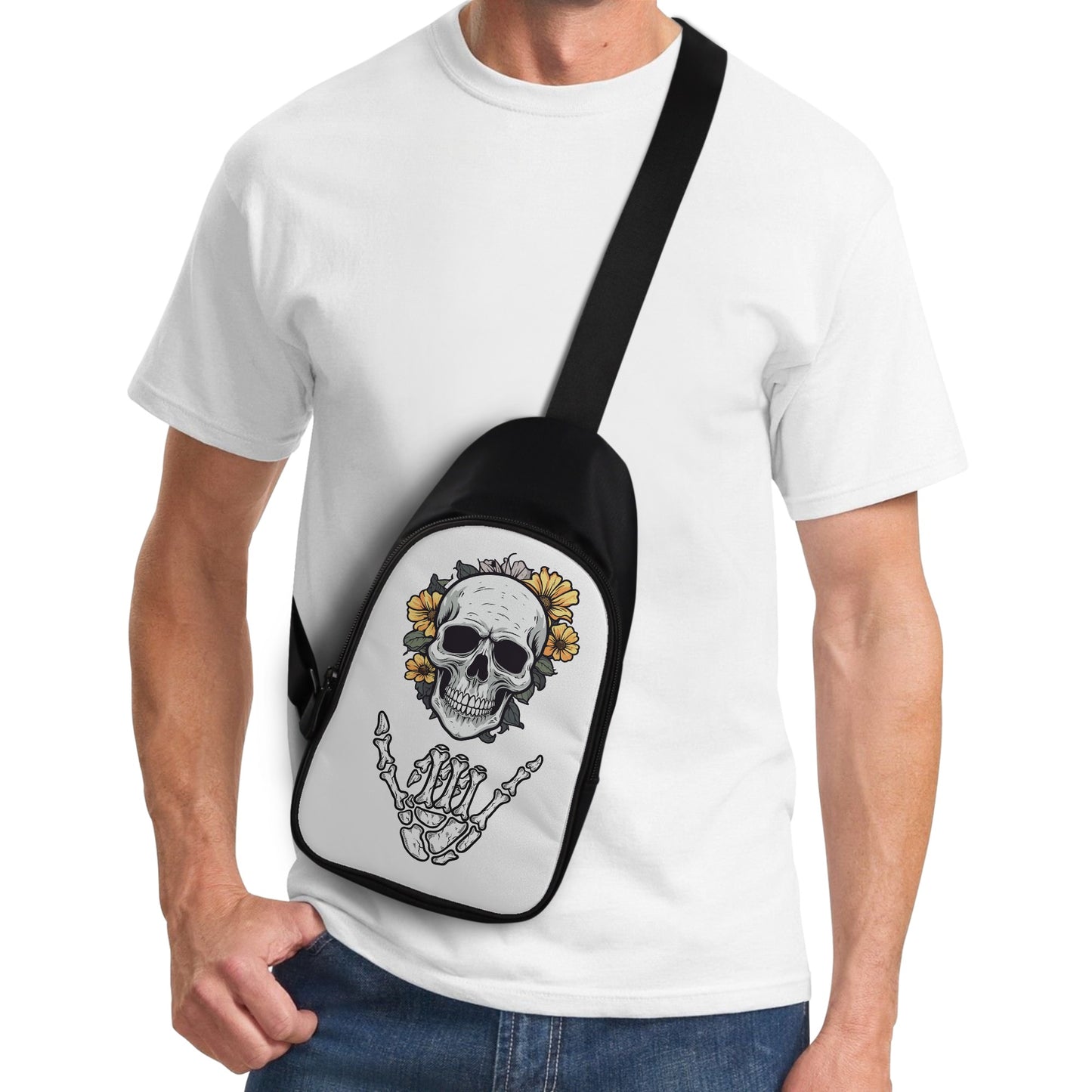 Skull Printed + Embroidered Casual Chest Bags